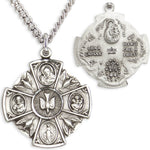 Men's Sterling Silver 4 Way Necklace with Dove Center, Dove Border Accents with Chain Options - 24" Sterling Silver Chain + Clasp