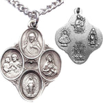 Men's Sterling Silver Oval Medals with Dove Center 4 Way Necklace with Chain Options - 24" Sterling Silver Chain + Clasp