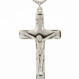 Crucifix Pendant, Sterling Silver - 24" 2.4mm Rhodium Plate Endless Chain