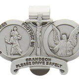 St. Christopher and Guardian Angel Protect My Grandson Visor Clip - Silver-tone