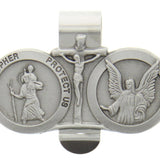 St. Christopher and Guardian Angel Auto Visor Clip - Silver-tone