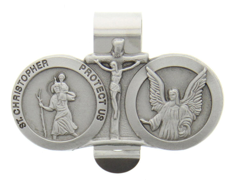St. Christopher and Guardian Angel Auto Visor Clip - Silver-tone
