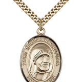St. Teresa of Calcutta Medal, Gold Filled, Large - 24" 2.4mm Gold Plated Chain + Clasp
