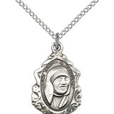St. Teresa of Calcutta Medal, Sterling Silver - 18" 1.2mm Sterling Silver Chain + Clasp