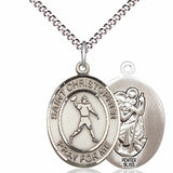 Boy's Pewter Oval St. Christopher Football Medal - 18" Rhodium Plated Medium Chain + Clasp