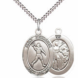 Boy's Pewter Oval St. Sebastian Football Medal - 18" Rhodium Plated Medium Chain + Clasp