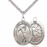 Boy's Pewter Oval St. Sebastian Golf Medal - 18" Rhodium Plated Medium Chain + Clasp