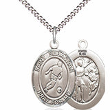 Boy's Pewter Oval St. Sebastian Soccer Medal - 18" Rhodium Plated Medium Chain + Clasp