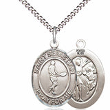 Boy's Pewter Oval St. Sebastian Tennis Medal - 18" Rhodium Plated Medium Chain + Clasp