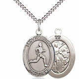 Boy's Pewter Oval St. Sebastian Track and Field Medal - 18" Rhodium Plated Medium Chain + Clasp