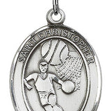 Boy's Sterling Silver Saint Christopher Basketball Oval Medal - 18" 2.1mm Rhodium Plate Chain + Clasp