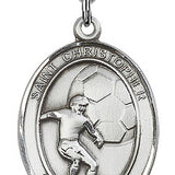 Boy's Sterling Silver Saint Christopher Soccer Medal - 18" 2.1mm Rhodium Plate Chain + Clasp
