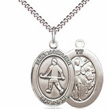 Boys's Pewter Oval St. Sebastian Field Hockey Medal - 18" Rhodium Plated Medium Chain + Clasp