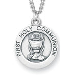 Women's Sterling Silver Round First Communion Necklace with Chain Options - 18" 1.8mm Sterling Silver Chain + Clasp