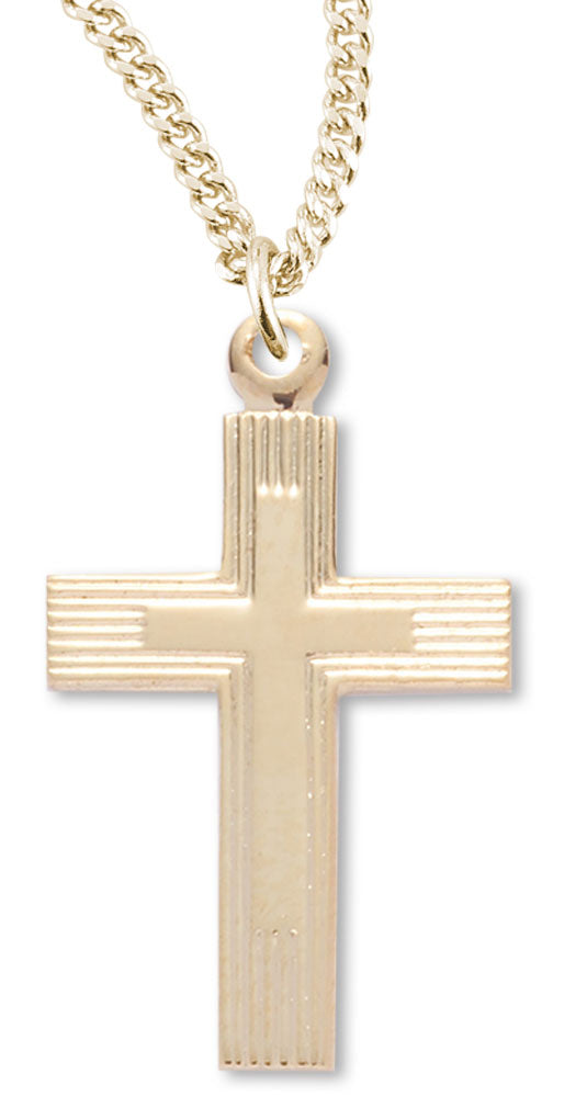 Women's 14kt Gold Over Sterling Silver Striped Etched Cross Necklace + 18 Inch Gold Plated Chain & Clasp - Gold-tone