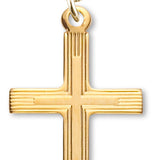 Women's 14kt Gold Plated Slim Line Stripe Etched Cross Necklace + 18 Inch Gold Plated Chain & Clasp - Gold-tone