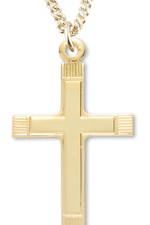 Women's 14kt Gold Over Sterling Silver Stripe Tips Squared Edge Cross + 18 Inch Gold Plated Chain & Clasp - Gold-tone