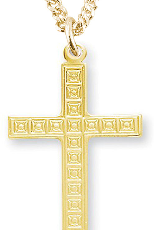 Men's 14kt Gold Over Sterling Silver Square in Square Design Cross + 24 Inch Gold Plated Endless Chain - Gold-tone