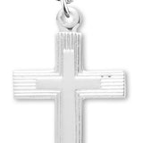 Women's Sterling Silver Etched Cross Necklace with Chain Options - 18" 1.8mm Sterling Silver Chain + Clasp