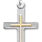 Women's Sterling Silver Two Tone Double Etch Cross Necklace with Chain Options - 18" 1.8mm Sterling Silver Chain + Clasp