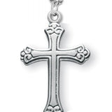 Women's Sterling Silver Floral Tipped Cross Necklace with Chain Options
