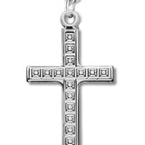 Women's Sterling Silver Cross Necklace with Cubed Etching with Chain Options - 18" 1.8mm Sterling Silver Chain + Clasp