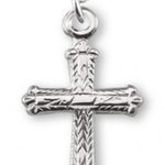Youth Sterling Silver Unique Etched Pattern Cross Necklace with Chain - Sterling Silver