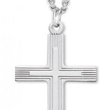 Men's Sterling Silver Cross Necklace with Etched Borders with Chain Options - 24" Sterling Silver Chain + Clasp