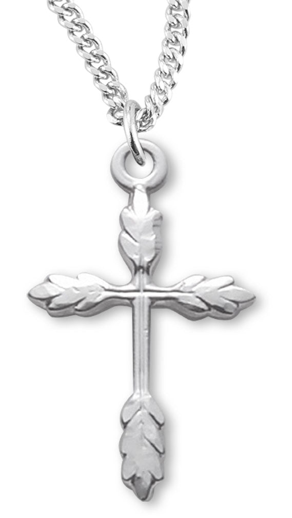 Women's Sterling Silver Wheat Design Cross Necklace with Chain Options - 18" 1.8mm Sterling Silver Chain + Clasp
