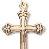 Women's 14kt Gold Over Sterling Silver Fleur De Lis Cross Black Etched + 18 Inch Gold Plated Chain & Clasp - Gold-tone