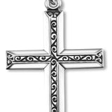 Women's or Boy's Sterling Silver Simple Filigree Scroll Cross Pendant Raised Center with Chain - 20" 2.2mm Stainless Steel Chain with Clasp