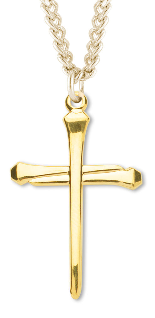 Men's 14kt Gold Over Sterling Silver Nail Cross Necklace + 24 Inch Gold Plated Endless Chain - Gold-tone