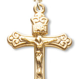 Women's 14kt Gold Plated Wide Fleur De Lis Tip Crucifix Pendant + 18 Inch Gold Plated Chain & Clasp - Gold-tone