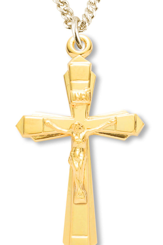 Women's 14kt Gold Over Sterling Silver Contemporary Crucifix Pointy Tips + 18 Inch Gold Plated Chain - Gold-tone