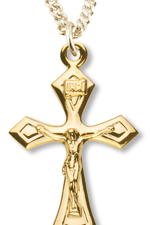 Women's 14kt Gold Over Sterling Silver Beveled Edge Pointed Flared Tips + 18 Inch Gold Plated Chain & Clasp - Gold-tone