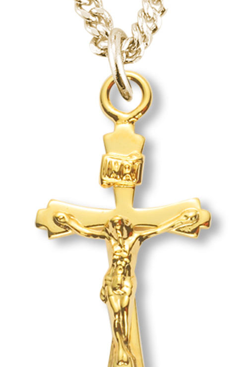Women's 14kt Gold Over Sterling Silver Square Point Edge Crucifix + 18 Inch Gold Plated Chain & Clasp - Gold-tone