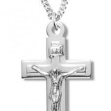 Women's Sterling Silver Plain Crucifix Necklace with Raised Center with Chain Options - 18" 1.8mm Sterling Silver Chain + Clasp