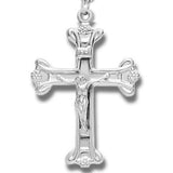 Women's Sterling Silver Polished Budded Crucifix Necklace with Chain - 20" 2.2mm Stainless Steel Chain with Clasp