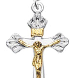 Women's Sterling Silver and Gold Filled Crucifix Necklace Wide Etched Tips with Chain Options - Two-Tone