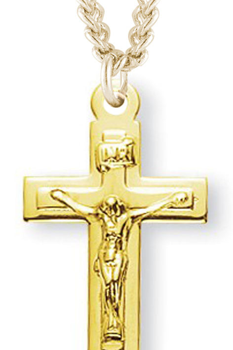 Women's 14kt Gold Over Sterling Silver Square Edge Crucifix Raised Corpus + 18 Inch Gold Plated Chain & Clasp - Gold-tone