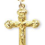 Women's or Boy's 14kt Gold Over Sterling Silver Classic Budded Edge Crucifix Rounded Tips Necklace + 20 Inch Gold Plated Chain & Clasp - Gold-tone