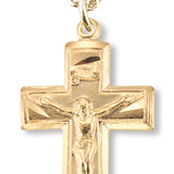 Women's 14kt Gold Over Sterling Silver Small Crucifix Necklace with Etching + 18 Inch Gold Plated Chain & Clasp - Gold-tone