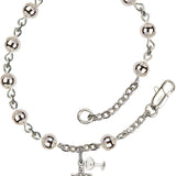 First Communion Silver Plated Charm Bracelet with 5mm Round Silver Beads - Rhodium Plated