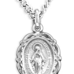 Women's Florette Border Miraculous Necklace with Fancy Edge, Sterling Silver with Chain Options - 18" 1.8mm Sterling Silver Chain + Clasp