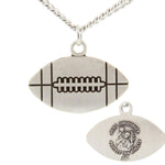 Football Shaped Necklace with Saint Christopher Back in Sterling Silver - 24" Sterling Silver Chain + Clasp
