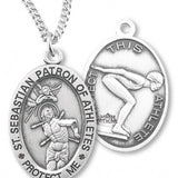 Girl's Oval Double-Sided Swimming Necklace with Saint Sebastian Back in Sterling Silver