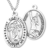 Girl's Oval Double-Sided Tennis Necklace with Saint Christopher Sterling Silver - 18" 1.8mm Sterling Silver Chain + Clasp
