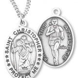 Girl's Oval Double-Sided Track Necklace with Saint Christopher in Sterling Silver