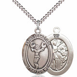 Girl's Pewter Oval St. Sebastian Cheerleading Medal - 18" Rhodium Plated Medium Chain + Clasp