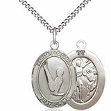 Girl's Pewter Oval St. Sebastian Gymnastics Medal - 18" Rhodium Plated Medium Chain + Clasp